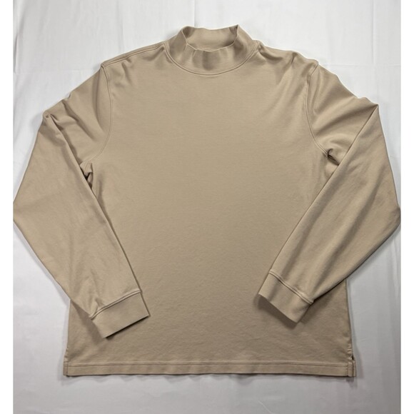 SCOTT BARBER Men's L Tan Beige Mock Neck Sweater 100% Pima Cotton Knit - Picture 2 of 10